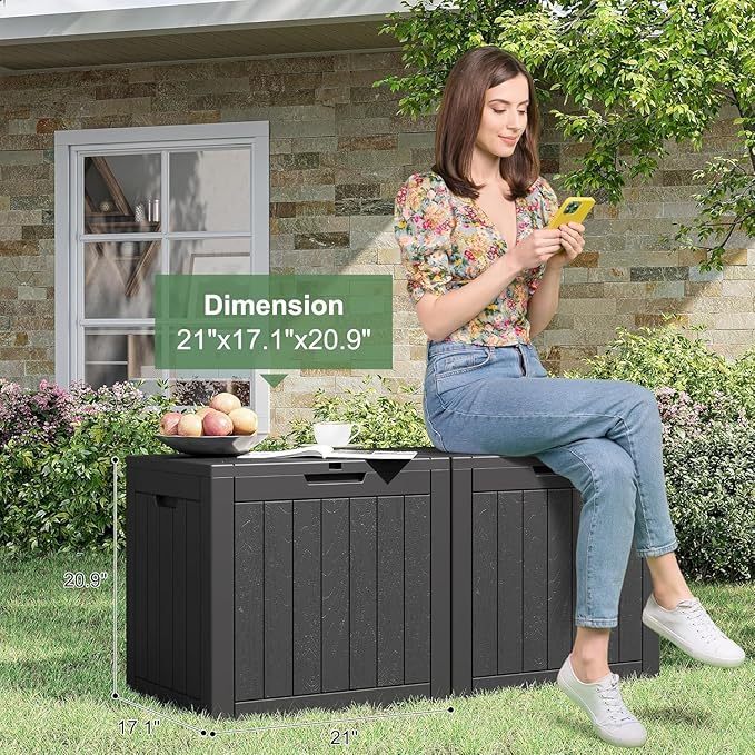 32 * 2 Gallon Outdoor storage deck Box Waterproof ,garden tool,backyard cushion,poolside toy storage,Small delivery boxes for outside,Two Boxes/set,Wood-like Striped BLack