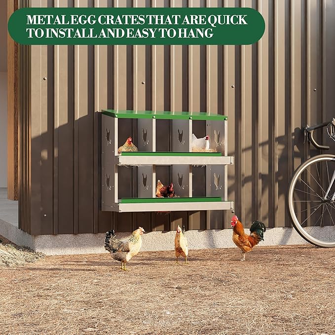 Metal Nesting Boxes for Chickens - 6 Compartments Chicken Roosting Boxes, Chicken Coop Nest Box with Perch & Lid - Versatile Wall Mount or Free Standing for Backyard Flocks, Homesteads, Farms