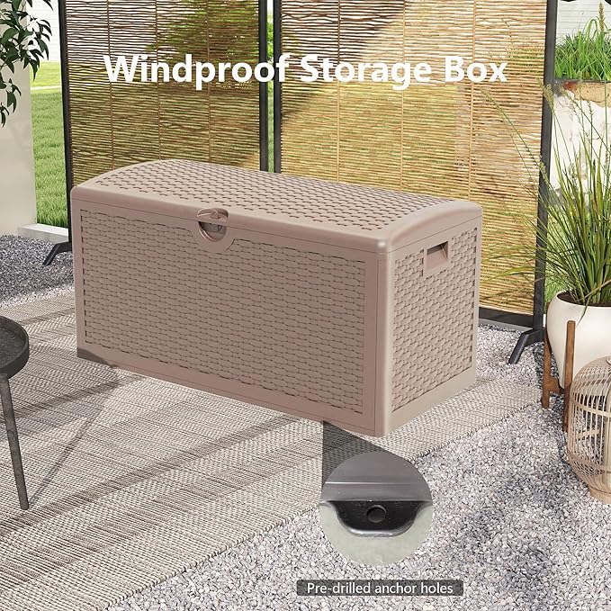 80 Gallon Pro Resin Deck Box, Waterproof Outdoor Storage Bin for Patio, Poolside, and Garden, Lockable & UV-Resistant,Brown