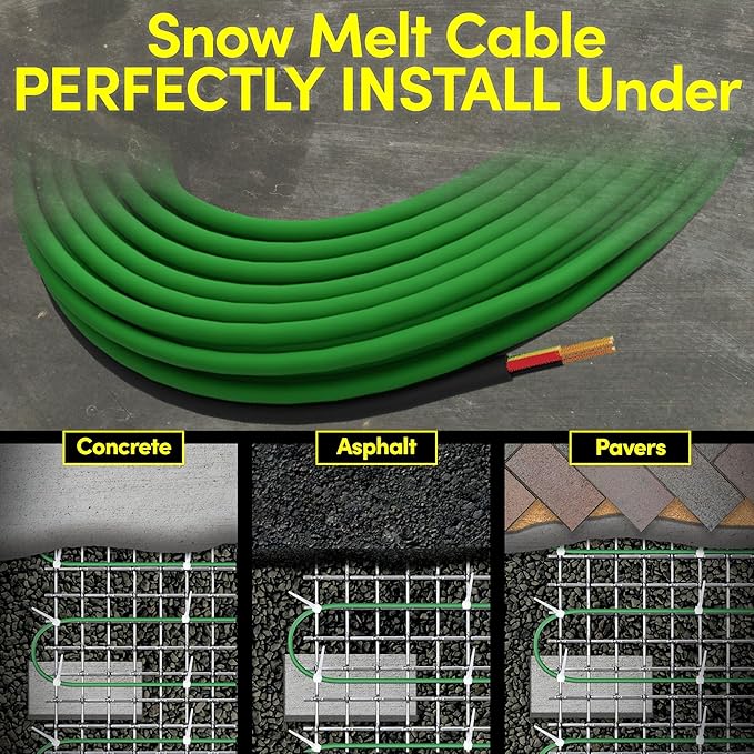 Electric Snow and Ice Melting Underground Cable 43 feet, Covers 14 sqft at up to 38 Watts/sqft, 120V – Radiant Heated Driveways, Walkways, Stairs – Installs Under Concrete, Asphalt, or Pavers