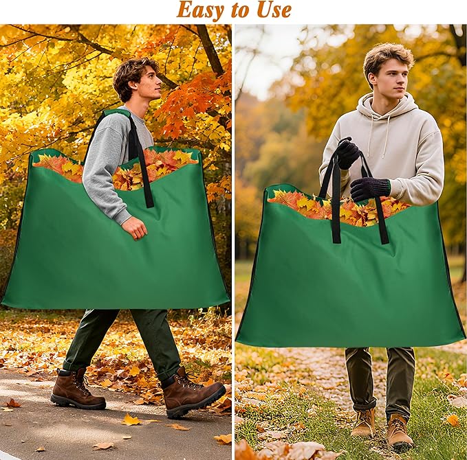 Leaf Bag for Collecting Leaves, 600D Oxford Cloth Collapsible Reusable Garden Yard Waste Tarp Container with Padded Handle 2 in 1 Leaf Collector Storage Bags Heavy Duty Leaf Tarp, 48" x 72"