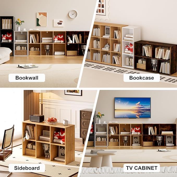 Book Shelf, Wooden Cube Storage Organizer with 11" Open Cubes, Stackable Bookcase for Room Divider Storage, 2 Tier Bookshelf for Living Room, Bedroom, Office (Indonesian Antique Oak, 6-Cube)