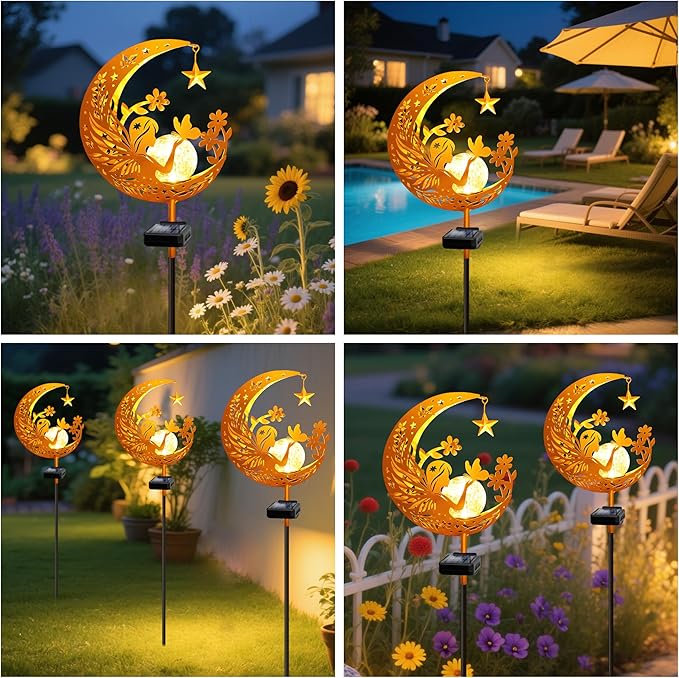 YJFWAL Garden Solar Fairy Lights Pathway Stake Lights Glass Globe with Moon Angel Decor, Gifts for Mom Grandma Friends, Outdoor Decor Light Waterproof for Walkway, Yard, Patio or Garden (Warm White)