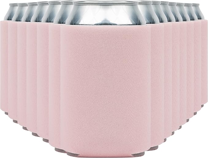 Blank Beer Can Coolers Sleeves (14-Pack) Soft Insulated Beer Can Cooler Sleeves - HTV Friendly Plain Can Sleeves for Soda Beer Cans & Bottles - Blanks for Vinyl Projects Wedding Favors & Gifts (Blush)