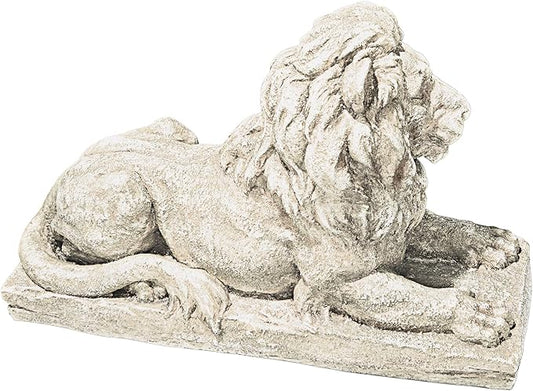 Design Toscano Lyndhurst Manor Lion Sentinel Outdoor Garden Statue, 27 Inch, Resin, Antique Stone Finish