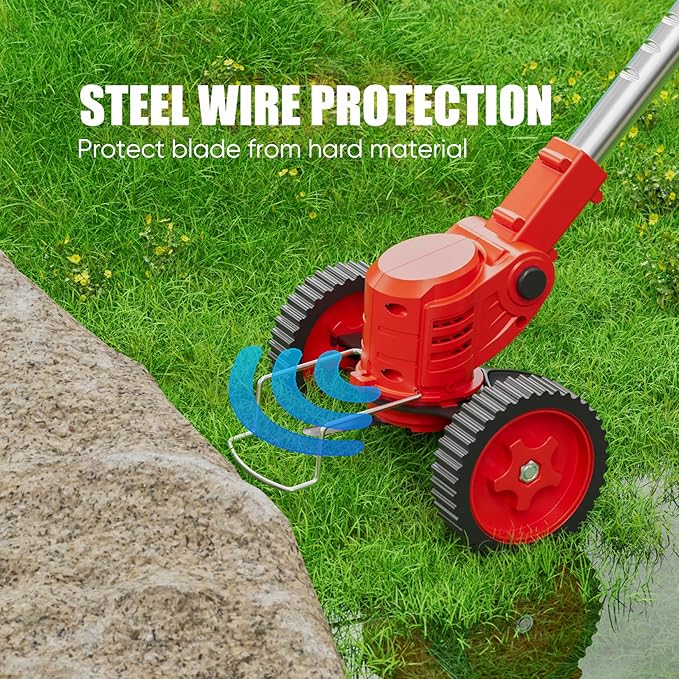 SHALL 24V Cordless Weed Wacker, 3-in-1 Electric Weed Eater Grass String Trimmer Edger, Telescopic Brush Cutter, 2 x 1.5Ah Battery Powered Lawn Mower with 3 Types Blades & Wheels for Yard Garden