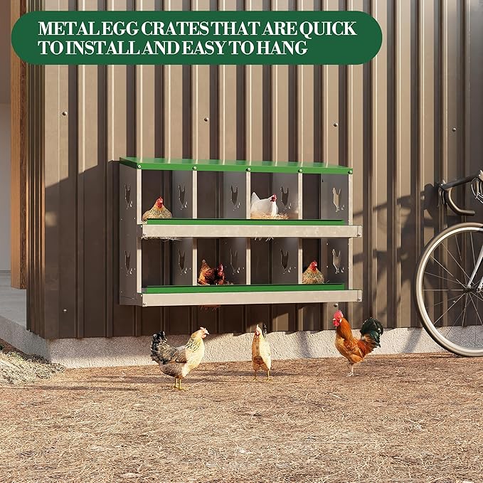 Metal Nesting Boxes for Chickens - 10 Compartments Chicken Roosting Boxes, Chicken Coop Nest Box with Perch & Lid - Versatile Wall Mount or Free Standing for Backyard Flocks, Homesteads, Farms