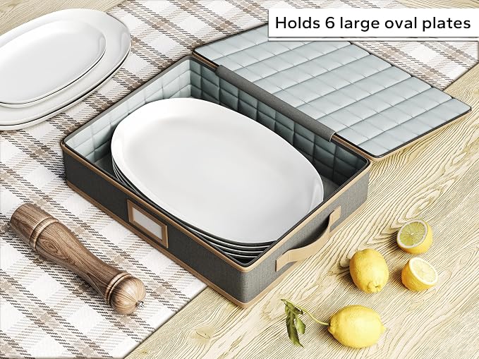 Hard Shell China Storage Containers – 8 Piece Set for Storing Dinner Plates, Salad Plates, Mugs, Quilted Dividers for Safe Moving and Seasonal Storage, Grey