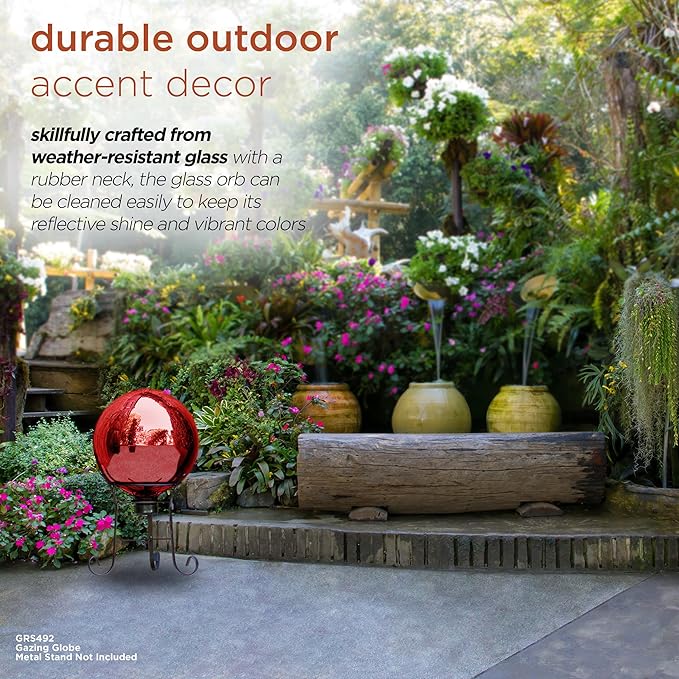 Alpine Corporation 10" Diameter Indoor Outdoor Glass Gazing Globe Yard Decor, Red