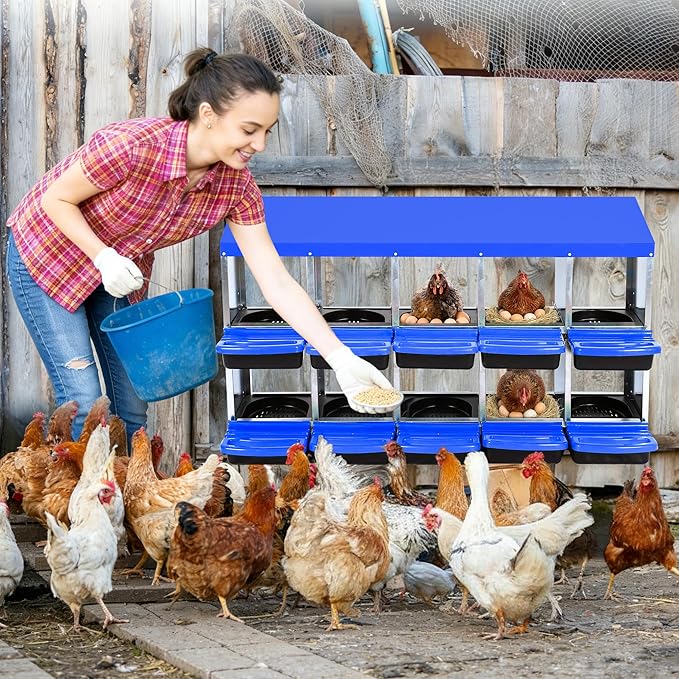 Chicken Nesting Box, 10 Compartment Roll Away Egg Laying Box for Hens, Wall Mounted & Freestanding (2 Modes of Use), Easy Egg Collection, Cleanable Pull Out Nesting Box, Blu, NL