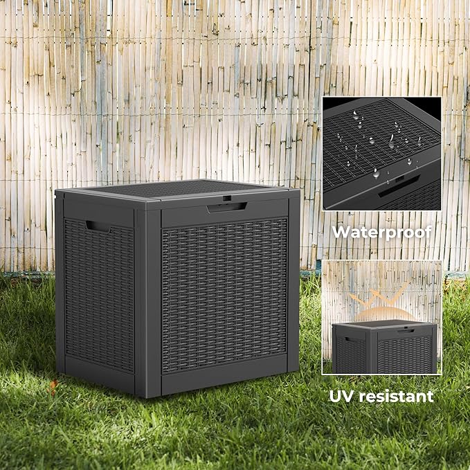 Vixzen 31 Gallon Resin Deck Box - Lockable Outdoor Storage for Patio Cushions, Garden Tools, Pool Supplies,Black