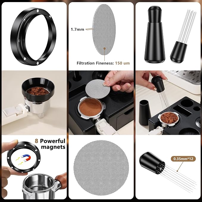 9 Pack Espresso Accessories Kit(Square),54mm Espresso Tool Kit | Espresso Tamping Station | Coffee Distributor Tamper | WDT Tool | Dosing Funnel | Mother's Day Gift for Espresso Lovers