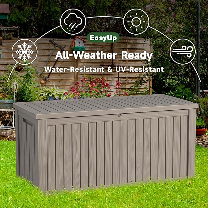 180 Gallon Large Deck Box,Resin Outdoor Storage Box with Lockable for Patio Furniture, Garden Tools Waterproof Outside Storage Box, Grey