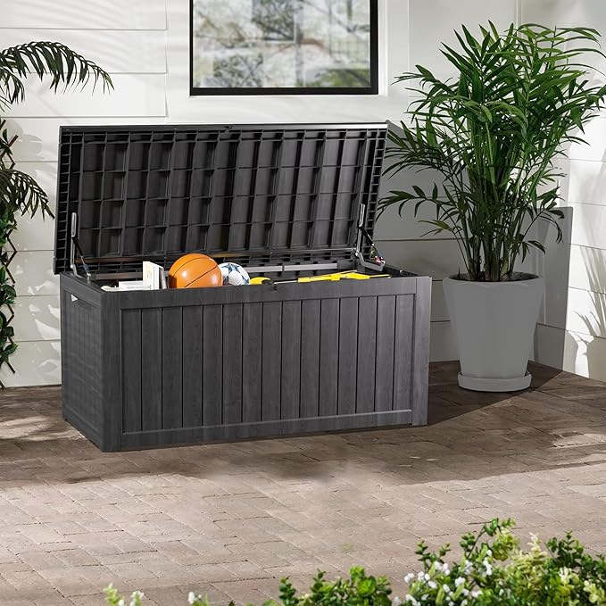 Heavy-Duty 270 Gallon Waterproof Deck Storage Box, Outdoor Storage for Garden & Patio, Lockable Resin Storage Chest for Pool Accessories, UV-Resistant, Onyx Black