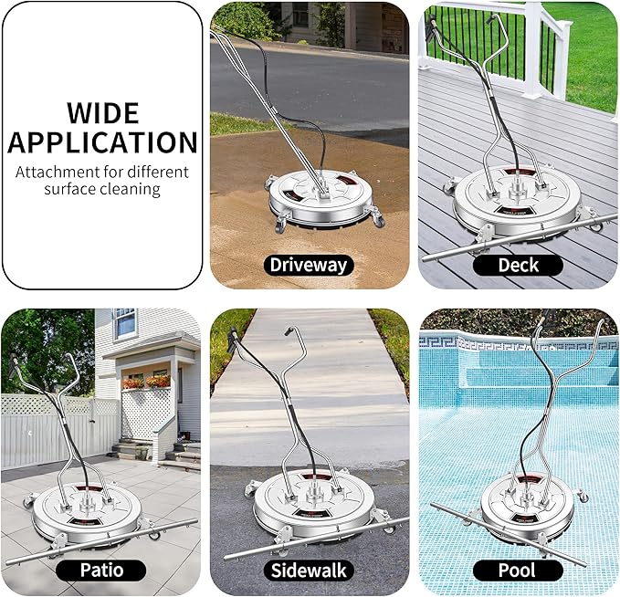 Pressure Washer Surface Cleaner with 7 Nozzles Spray Bar - Stainless Steel Surface Cleaner for Pressure Washer Attachment for Concrete, Patio, Sidewalk, Deck and Driveways (30 Inch Water Broom)