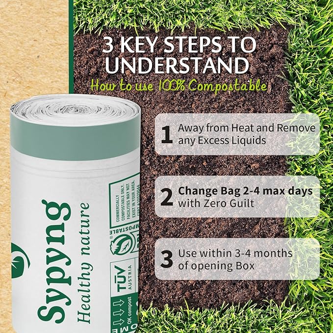 Compostable Kitchen Waste Trash Bags 3-4 Gallon (100 Pack) Heavy Duty 100% Biodegradable White Compost Bags for Countertop Bin, ASTM D6400, BPI & OK Compost HOME Certified, Eco-Friendly & Recyclable