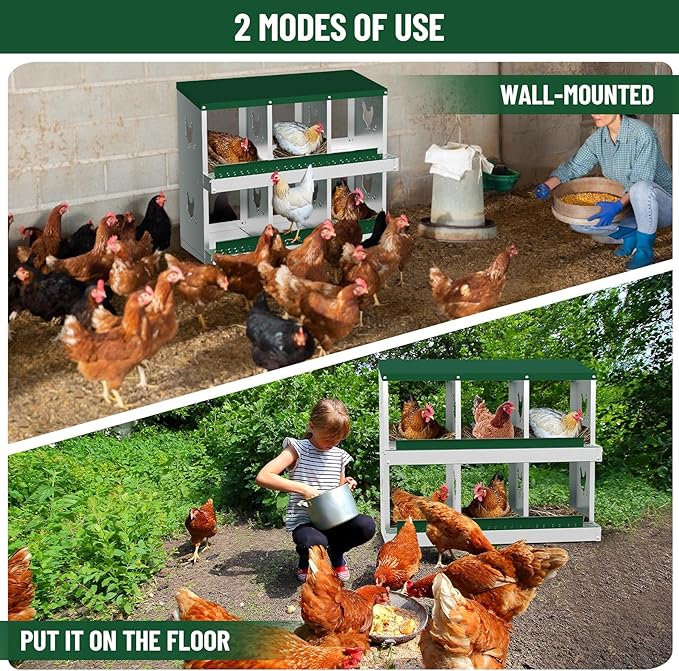 Chicken Nesting Box, Green 6 Hole Egg Laying Box, Suitable for Chickens & Ducks, Large Holes for Ventilation, Convenient for Picking up Eggs, Fully Galvanized