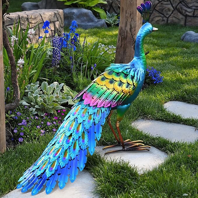 chisheen Peacock Statue Garden Decor Metal Peacock Yard Art Lawn Decoration Outdoor Sculpture Housewarming Birthday Gifts for Women,Mom,Grandma