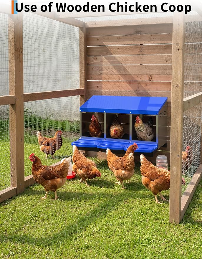 3 Room Chicken Nesting Boxes, 3 Compartment Metal Rollaway Nesting Box for Laying Hens with Cleanable Pull-Out Trays Wall Mount or Placed Design for Chicken Egg Layers
