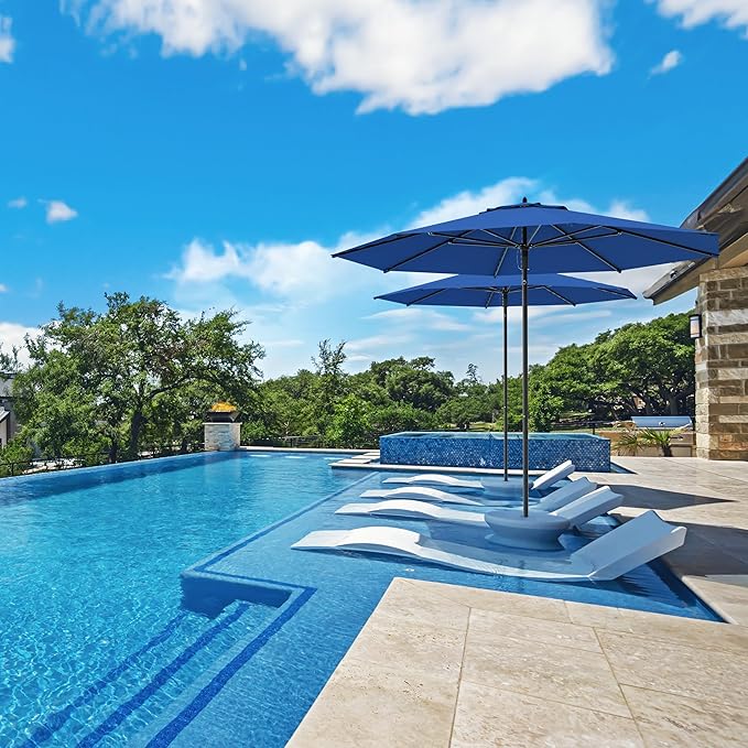 Midtown Umbrellas Push Pop Sunbrella Umbrella 8 Feet Outdoor Umbrella in Dark Blue Acrylic Fabric - Patio, Backyard, Garden, Picnic Table & Pool - Black Pole