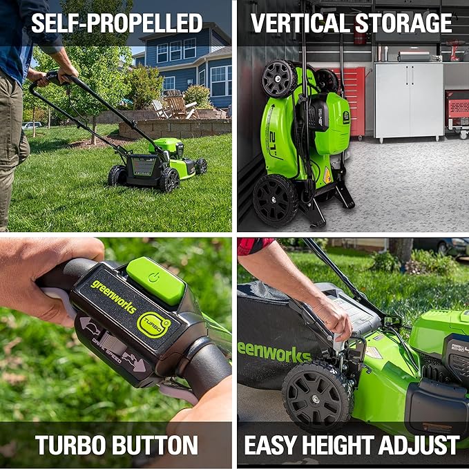 Greenworks 48V (2x24V) Lawn Mower Combo - 21" Push Mower, 12" String Trimmer, 320 CFM Leaf Blower + 24V Cordless Speed Saw - Ideal for Yard & Indoor