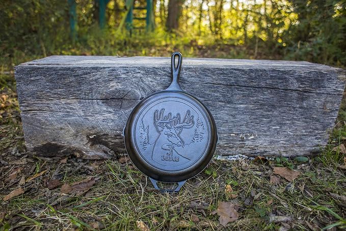 Lodge 8 Inch Pre-Seasoned Cast Iron Stamped Skillet - Signature Teardrop Handle - Use in Oven, on Stove, on the Grill, or Over a Campfire - Deer (Pack of 3)