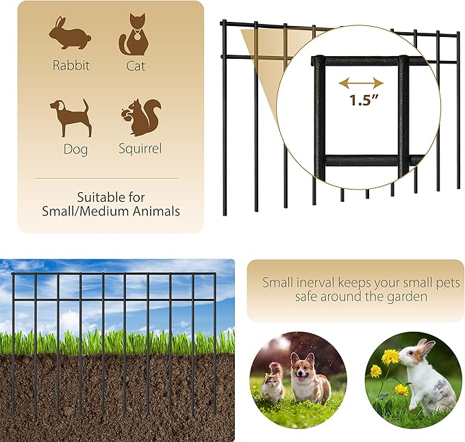 15 Pack - 17"x12" Animal Barrier Fence, 21Ft(L) No Dig Fence for Dogs with Strong Snap Connect, 4 Gauge Black Powder Coated Steel, Dog Rabbits Fence Barrier for Outdoor Landscaped Yard