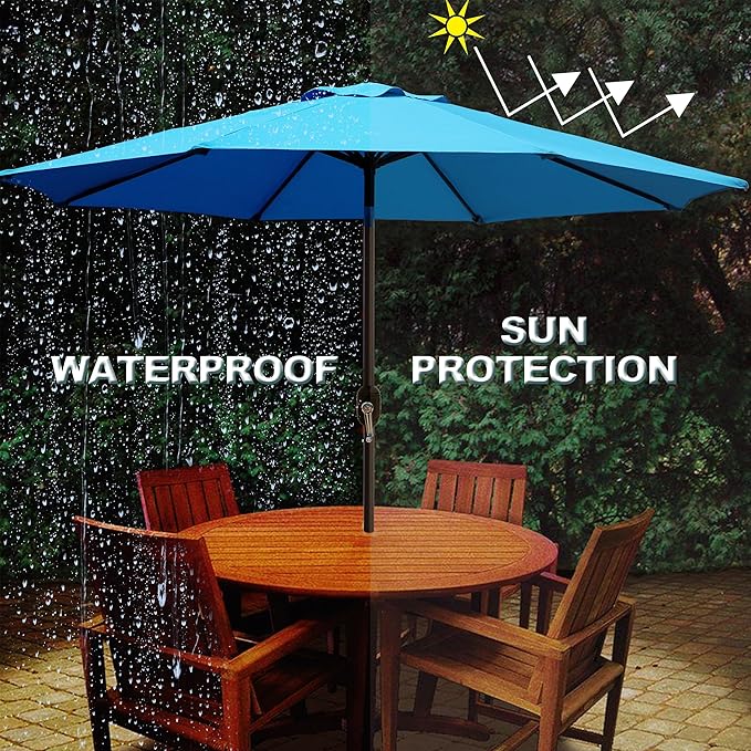 Blissun 9' Outdoor Patio Umbrella, Outdoor Table Umbrella, Yard Umbrella, Market Umbrella with 8 Sturdy Ribs, Push Button Tilt and Crank