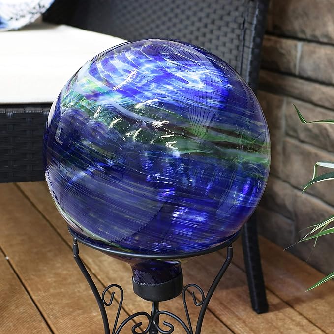 Sunnydaze 10-Inch Gazing Ball for Garden - Glass Gazing Globe for Outside - Garden Orb Yard Decor - Northern Lights