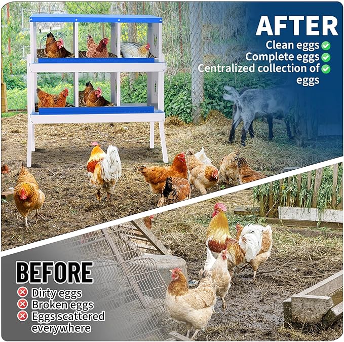 6 Compartment Chicken Nesting Box, Wall Mount Hen Laying Boxes with Legs & Removable Trays, 6-Hole Galvanized Steel Metal Hanging Poultry Nest for Backyard, Farms, and Chicken Coop, Egg Collection