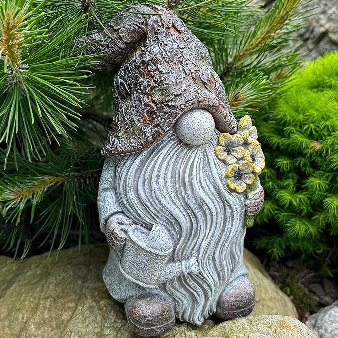 Mood Lab Garden Gnome - Key Hider Gnome Figurine - 9.25 Inch Lawn Statue - for Outdoor or House Decor