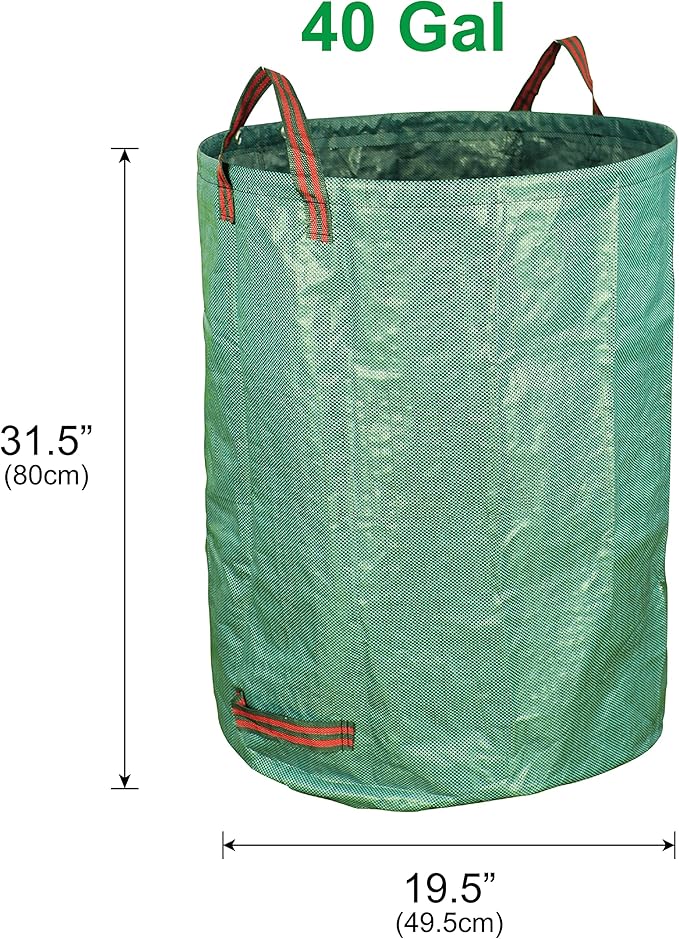 Gardzen 3-Pack 40 Gallon Yard Waste Bags - Reuseable Heavy Duty Gardening Bags, Lawn Pool Garden Leaf Waste Bag