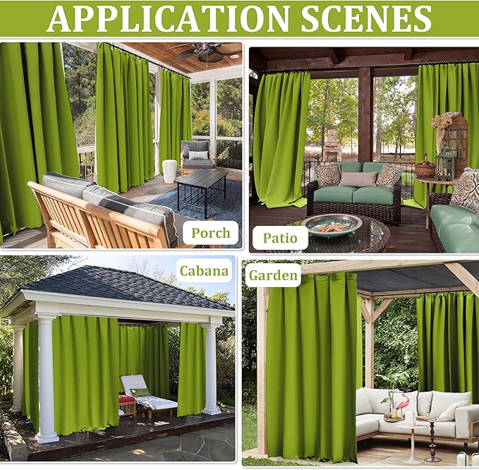 Gazebo Universal Replacement Privacy Curtain,12'×20' Gazebo Outdoor Waterproof Curtains, 4-Panels Sidewall Curtains with Double Zipper for Patio Canopy, Garden and Backyard (Curtain Only)