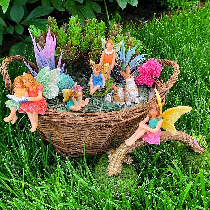 Mood Lab Fairy Garden - Miniature Family Kit Figurines & Accessories - Fairies Statue Set of 6 pcs - Outdoor or House Decor