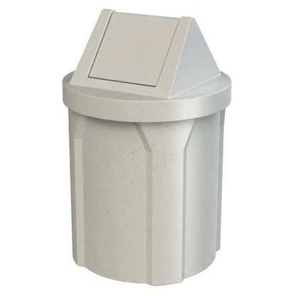42 Gallon Round 100% Recycled Plastic Indoor or Outdoor Commercial Trash Can with Easy Access Swing Top Lid | Great for Schools and Businesses - Light Granite