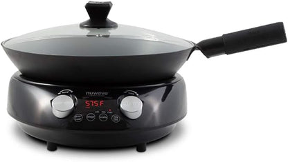 Nuwave Mosaic Induction Wok, Precise Temp Controls from 100°F-575°F in 5°F | Wok Hei, Infuse Complex Charred Aroma & Flavor, 3 Watts 600, 900 & 1500, Authentic 14-inch Carbon Steel Wok Included, Black