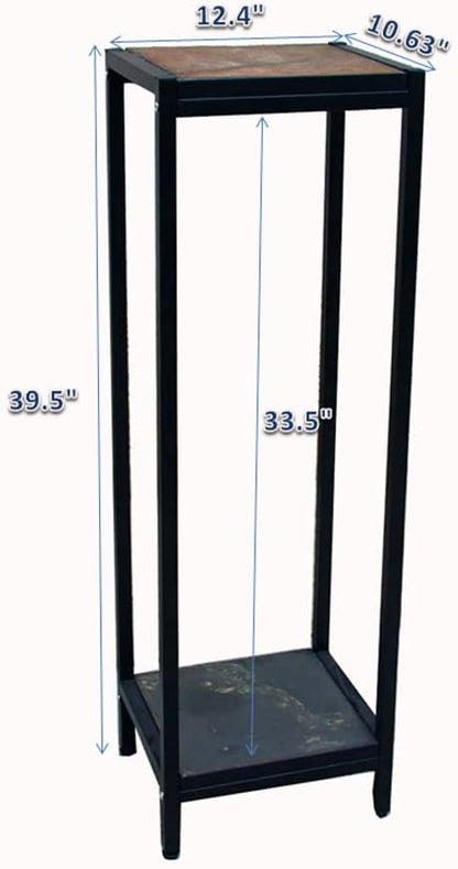Zhongma 2 Tier 39.5" Tall Plant Stand with Slate Top, 12.4 x 10.63 x 39.5 inches, Square Flower Shelf for Balcony, Home, Garden, Backyard Patio with Adjustable Leveling Feet