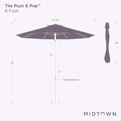 Midtown Umbrellas Push Pop Sunbrella Umbrella 8 Feet Outdoor Umbrella in Capri Acrylic Fabric - Patio Umbrella, Backyard Umbrella, Garden Umbrella, Picnic Table Umbrella & Pool Umbrella - Black Pole