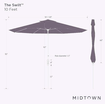 Midtown Umbrellas The Swilt 10 Feet Patio Umbrella in Sunbrella Spectrum Carbon Acrylic Fabric - Fiberglass Ribs, Auto-Tilt Aluminum Frame For Backyard, Deck, Garden, Pool - White Pole