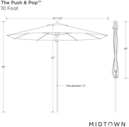 Midtown Umbrellas Push and Pop 10 Feet Outdoor Umbrella, Purple Polyester Fabric - Fiberglass Ribs Deck Patio Umbrella, Backyard Umbrella, Garden Umbrella & Pool Umbrella - Black Pole
