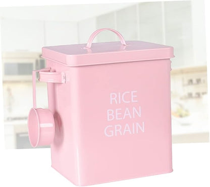 Pink Pet Food Storage Barrel Airtight Metal Container with Spoon for Dog and Cat Food Moisture- Durable Design for Grain Storage