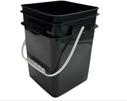 House Naturals 4 Gallon Square Food Grade Bucket Pail with Plastic Handles and Lid (Pack of 3) Made in USA containers (Black)