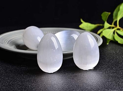 JIC Gem 4 pcs Selenite Egg-Shape Crystal Stone Large White Gemstone with Strong Healing & Calming Effects