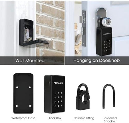 【Updated Version】 Populife Smart Key Lock Box for Outside, Wireless Lock Box for House Key, Hide a Key Outdoor, Electronic Digital Lockbox for Realtor Airbnb Smart Bluetooth Padlock, No WiFi Need