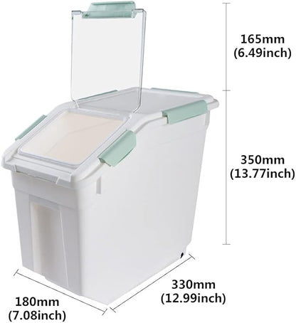 Saim Rice Container 25 lbs, Large Airtight Flour Storage Container with Wheels Measuring Cup, 2 Pack a Set BPA free Food Bin Grain Organizer Box for Dry Baking Supplies Kitchen Pantry Cereal (Green)