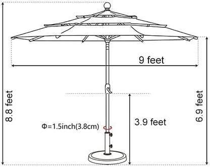 EliteShade USA 10-Year-Non-Fading 9Ft 3 Tiers Market Umbrella Patio Umbrella Outdoor Table Umbrella with Ventilation, Royal Blue