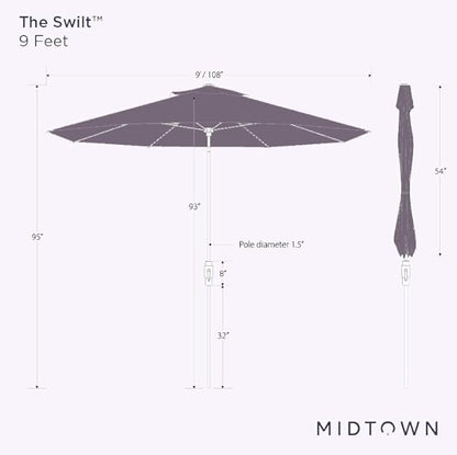 Midtown Umbrellas The Swilt 9 Feet Patio Umbrella in Sunbrella Spectrum Carbon Acrylic Fabric - Fiberglass Ribs, Auto-Tilt Aluminum Frame For Backyard, Deck, Garden, Pool - White Pole