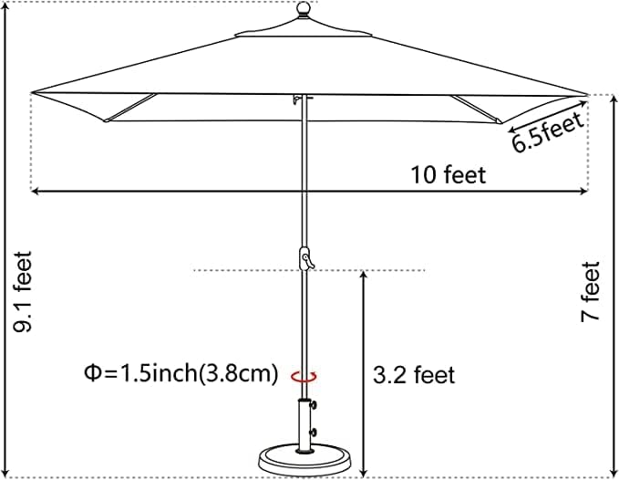EliteShade USA 10-Year-Non-Fading 6.5x10Ft Rectangular Market Umbrella Patio Umbrella Outdoor Table Umbrella with Ventilation, Antique Beige