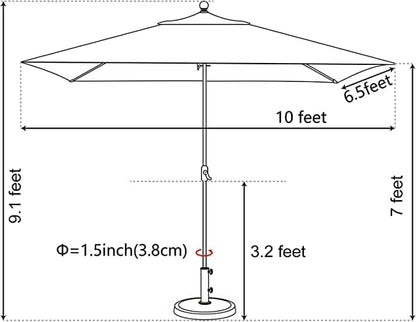EliteShade USA 10-Year-Non-Fading 6.5x10Ft Rectangular Market Umbrella Patio Umbrella Outdoor Table Umbrella with Ventilation（Royal Blue）