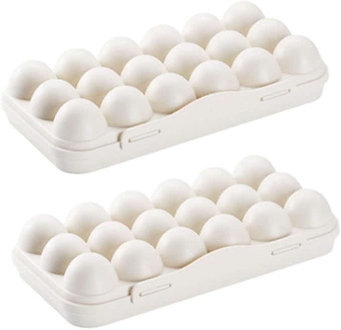 2 Pack Plastic Egg Holder for Refrigerator, Covered Egg Holders, Stackable Egg Container, Countertop Egg Storage Organizer with Lid, 18X2 Eggs
